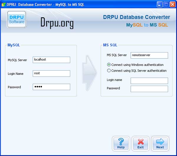 Screenshot of MySQL to MSSQL Tool