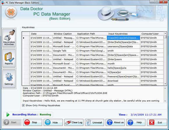 Screenshot of Spy Monitoring Software