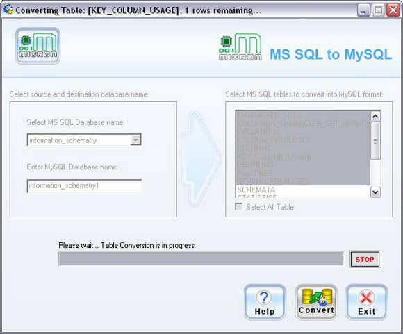 Screenshot of MSSQL to MySQL Converter