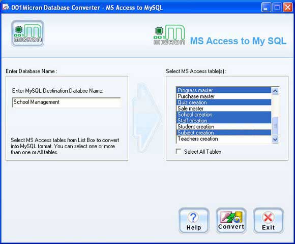 Screenshot of Access To MySQL DB Conversion Tool