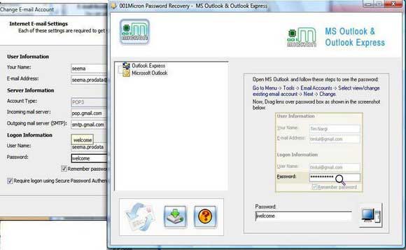 Outlook Mail Password Unmask Tool