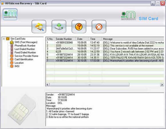 Screenshot of SIM Card Information Recovery Tool