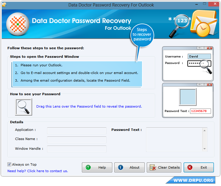 Software di recupero password di Outlook Run