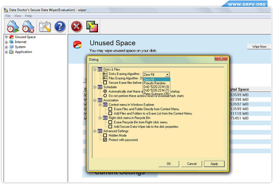 Wipe unused disk space