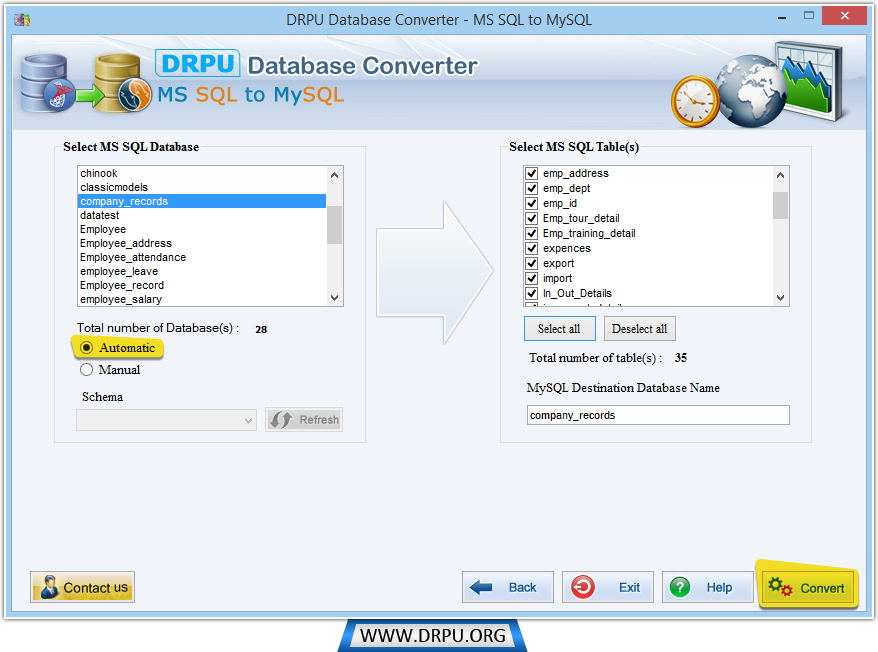 MySQL 데이터베이스를 선택