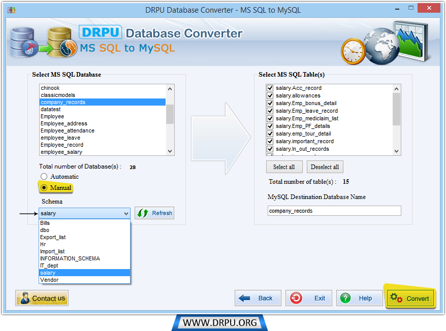 Demonstration of Manual schema selection