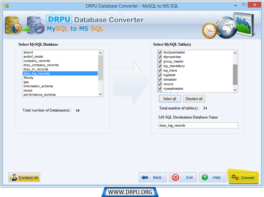 Selecteer de MySQL database