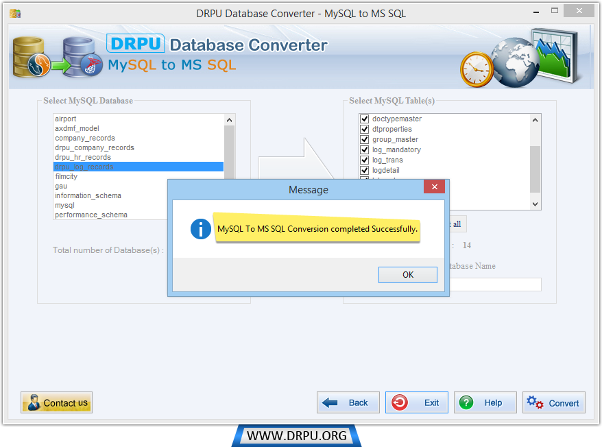 MySQL zum MSSQL Konvertierung erfolgreich abgeschlossen