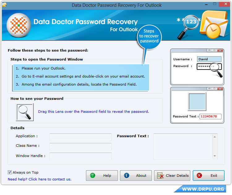 Software de recuperación de la contraseña de Outlook Ejecutar