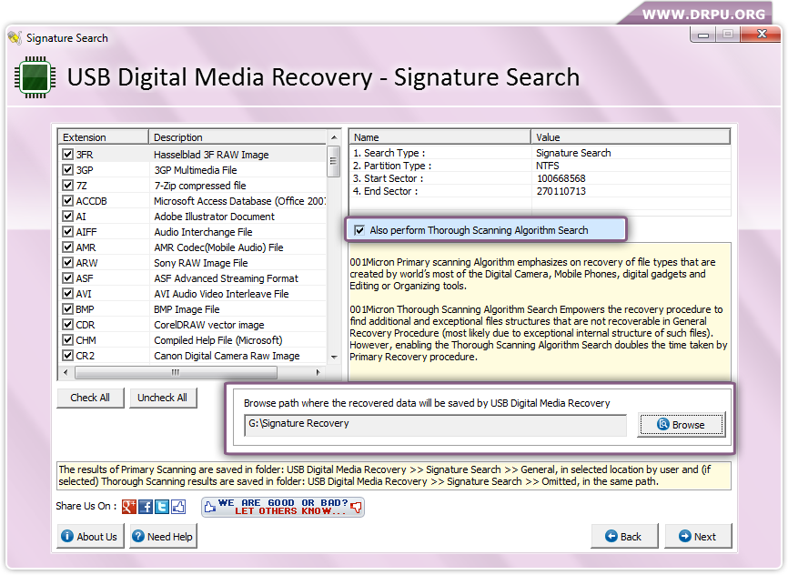 Browse path to save recovered data